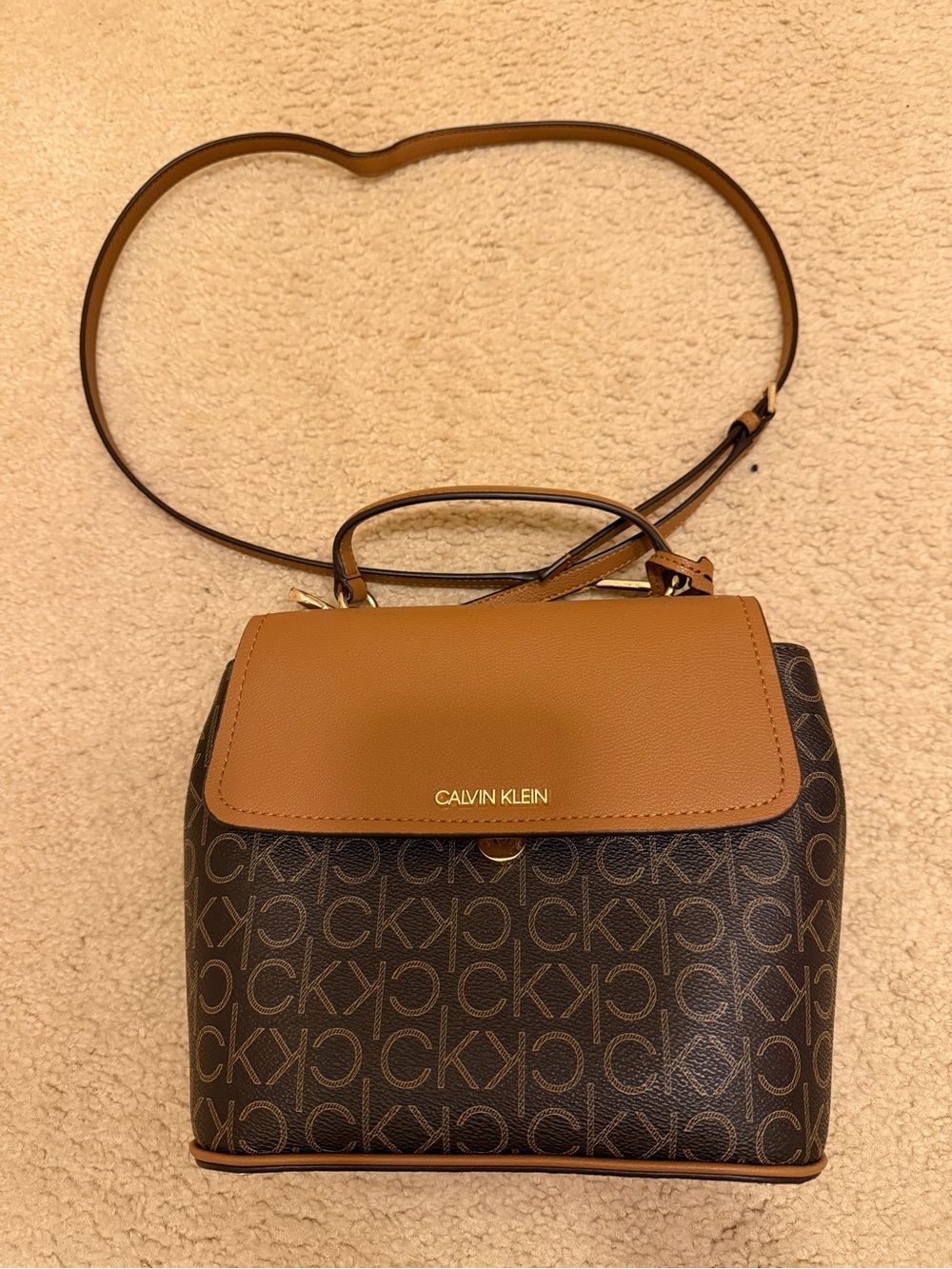 Calvin Klein Brown & Tan Monogram Crossbody Bag